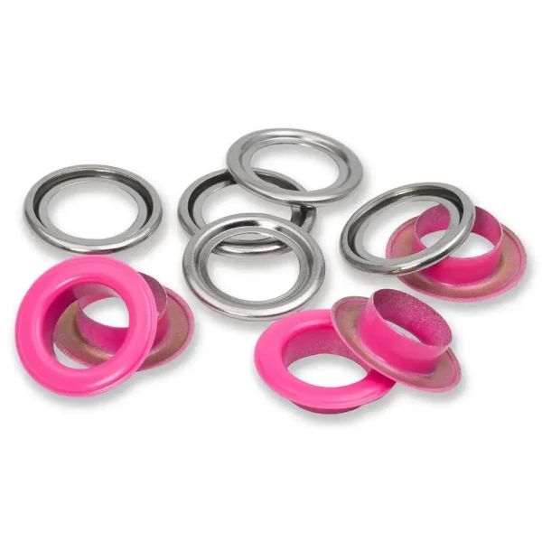 Ösen mit Scheiben, 14mm, Pink/Silber