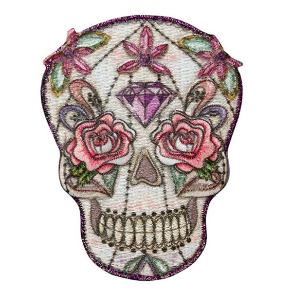 Totenkopf floral mit Diamant, klein