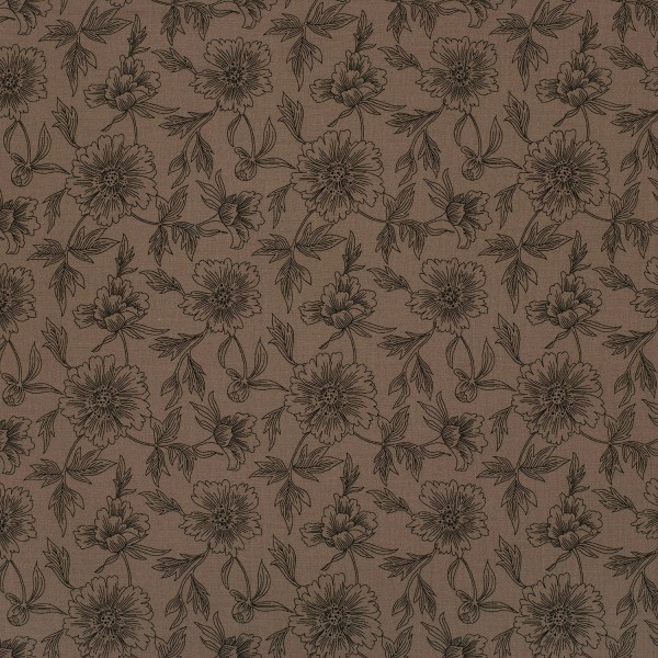 Musselin Bedruck, Blumen Taupe-Braun