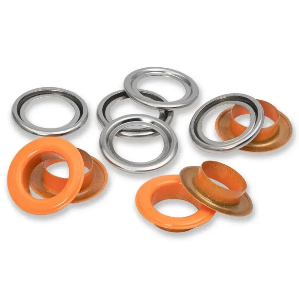 Ösen mit Scheiben, 14mm, Orange/Silber